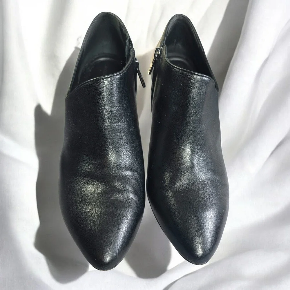 Antonio Melani Sofie Black Leather Pointed Toe Bootie‎ Heels 9.5M Made in Brazil